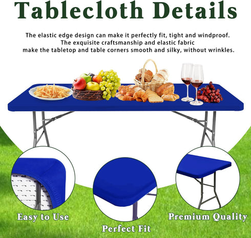 6 Pack 8 Blue,30" 96") Picnic Table Cover Elastic Fitted Tablecloths for Foot Rectangle Table Waterproof Stretch