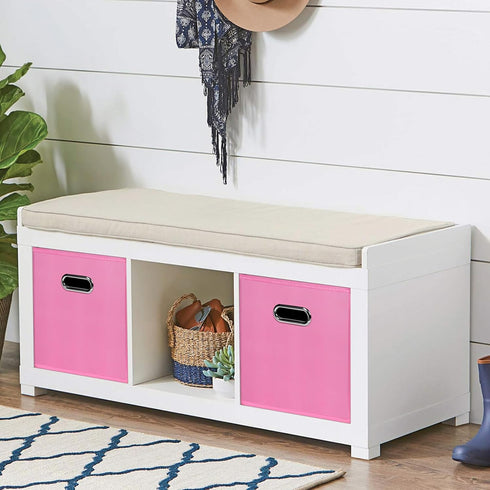 Fabric Storage Bins Cube, 11x11x11 Fabric Cubby Organizer Baskets with Handle, Set of 2 Foldable Storage Boxes (Pink)