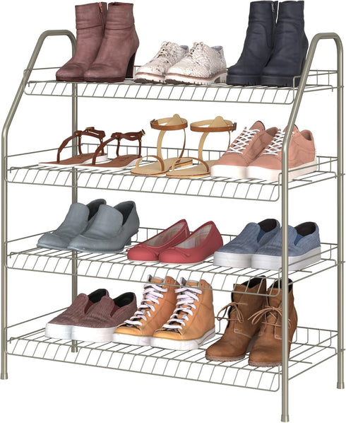 ClosetMaid 4-Tier 12 Closet, Wire Shoe Rack Organizer, Nickel Finish, Easy to Assemble, Holds Pairs, for Bedroom