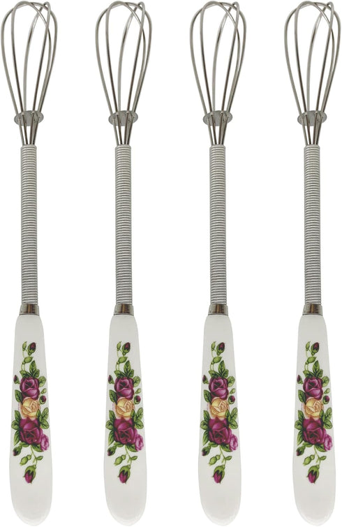 Verdental 4 Pieces 7 Inches Small Stainless Steel Whisks with Flower Shape Ceramic Handle, Tiny Balloon Whisk