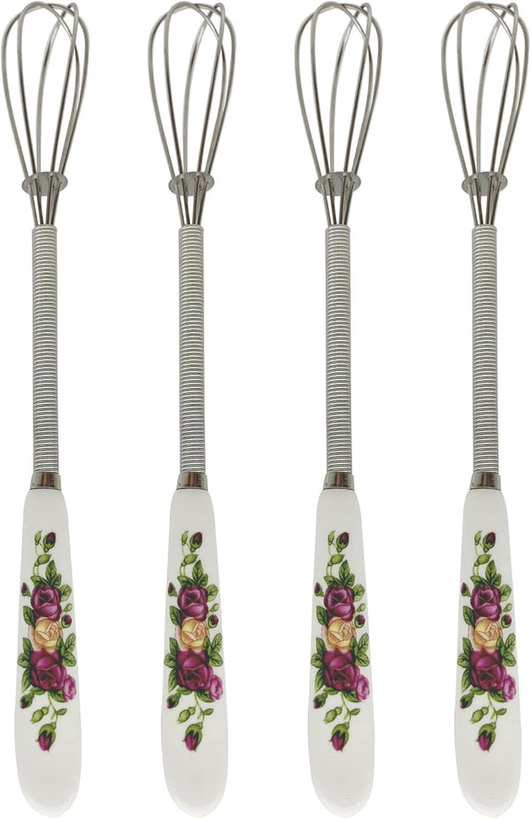Verdental 4 Pieces 7 Inches Small Stainless Steel Whisks with Flower Shape Ceramic Handle, Tiny Balloon Whisk