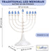 Traditional Hanukkah LED Electric Menorah, Chanukiah, Battery or USB Powered, White, 4' Micro USB Cable Included