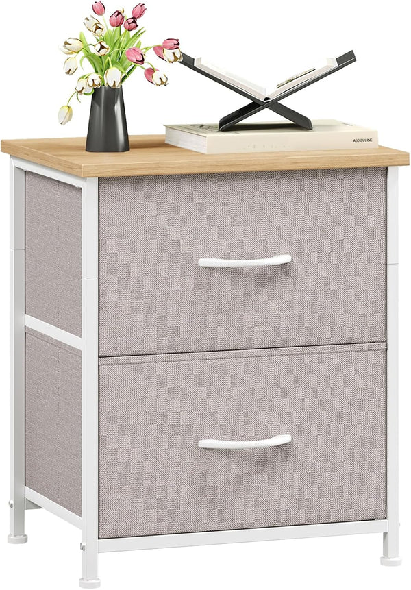 Somdot Nightstand, Small 2 Drawer Dresser End Table, Chest of Drawers, Bedside