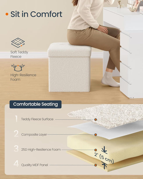 15 15 15 Inches, 660 lb, ULSF095W01 SONGMICS Small Folding Storage Ottoman, Foot Rest Stool, x x Ottoman with Storage