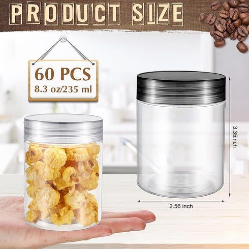 Sliner 60 Pcs 8 oz Plastic Jars with Lids, Clear Round Leakproof Storage Containers for Travel, Face Creams, Kitchen,