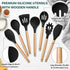 TeamFar Cooking Utensils Set of 7, Silicone Kitchen Tools with Wooden Handles, Heatproof for Non-stick Cookware