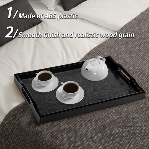MDLUU Plastic Serving Tray, Ottoman Tray with Cutout Handles, Rectangle Butler Tray for Breakfast in Bed, Coffee Table
