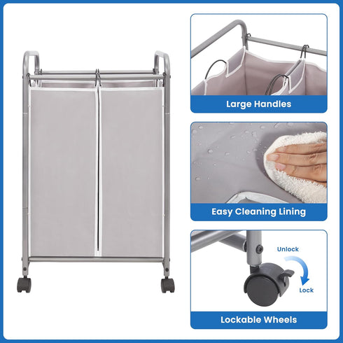 2 90 2 Closet, STORAGE MANIAC Laundry Sorter Section, L Gal Laundry Hamper with Wheels, Clothes Basket Separator