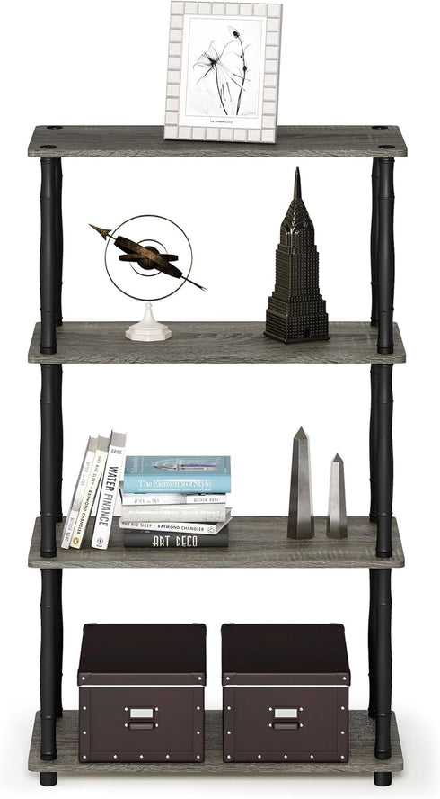 "Furinno Turn-N-Tube 4-Tier Multipurpose Shelf Display Rack, Classic Tubes in French Oak Grey/Black"