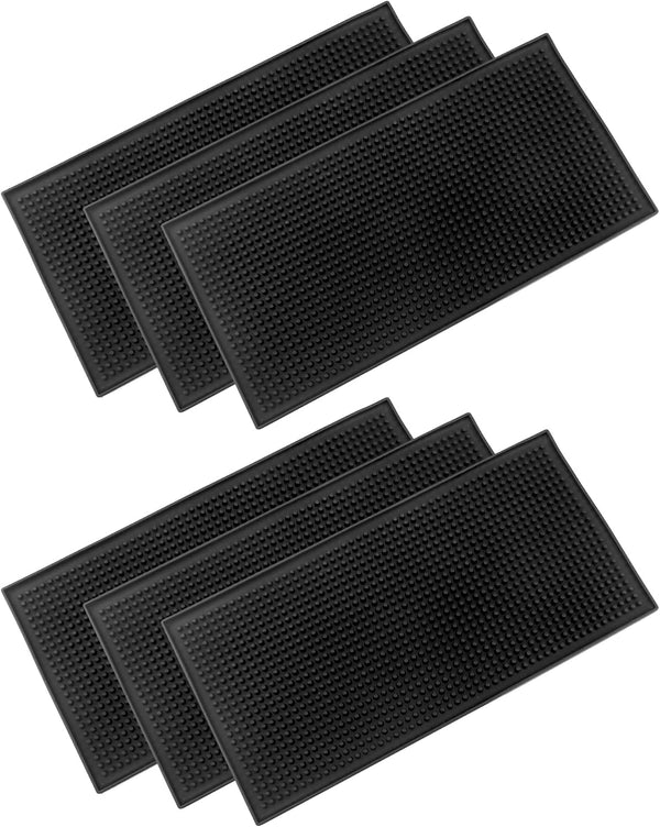 QWORK 6 Pack Black Bar Mat, 12" x 6" Rubber Spill Mat for Cocktail Mixing and Non Slip Glass Drying