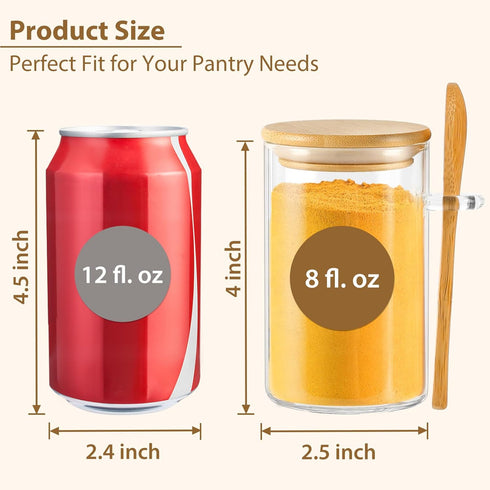 12 Pack 8 oz Set TBWIND Round Glass Spice Jars with Lids and Spoons Airtight Small Spice Containers with Labels, Clear