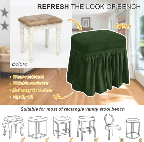 NICEEC Spandex Stretch Vanity Bench Cover with Skirt Removable Super Soft Rectangle Bench Slipcover Washable Bench