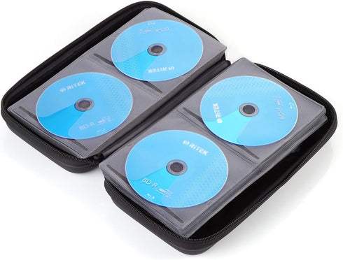alavisxf xx CD Case, Portable Zipper Holder for 96 Capacity Blu-ray DVD, Disc Storage Organizer Wallet Bag (Black)
