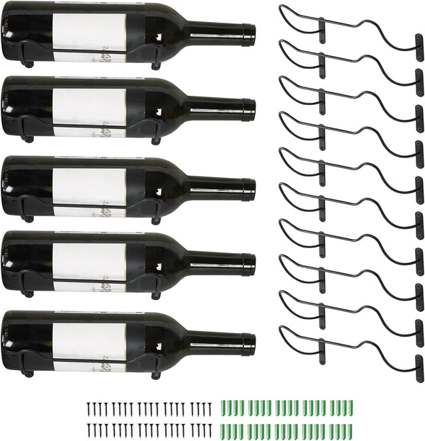 NATGAI Wall Mounted Wine Racks: 10 Pack Iron Bottle Display Holder Rack, Hanging Organizer for Beverages/Liquor Storage