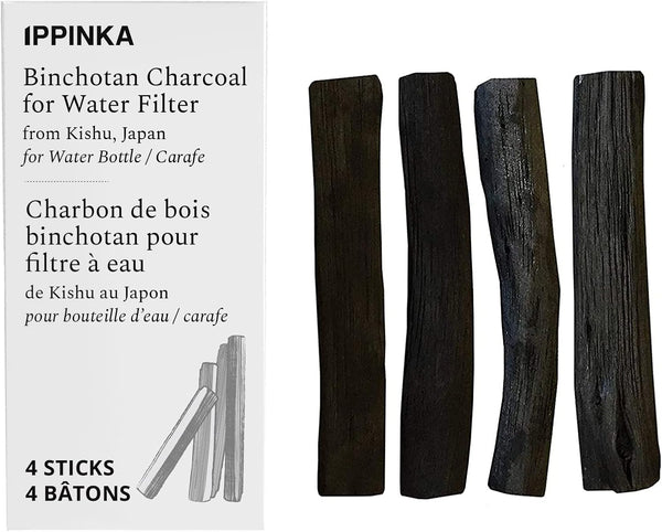 Kishu Binchotan Charcoal - Water Purifying Sticks for Great-Tasting Water, 4 Sticks for Personal-Sized Bottles