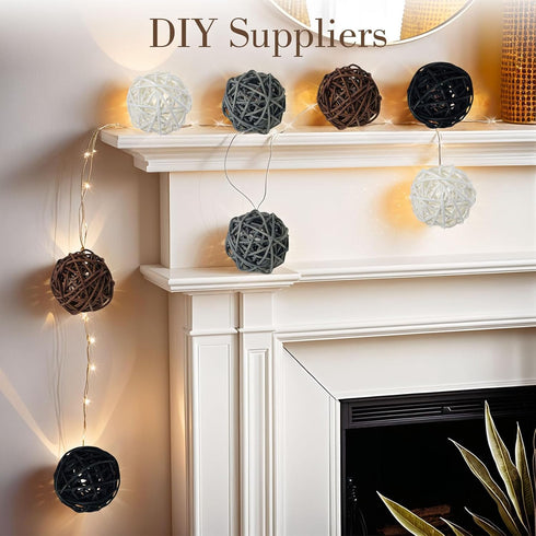 DomeStar 24PCS Brown Decorative Balls, 2 Inch Rattan Balls for Bowl Centerpiece Decor