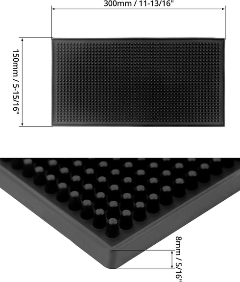QWORK 6 Pack Black Bar Mat, 12" x 6" Rubber Spill Mat for Cocktail Mixing and Non Slip Glass Drying