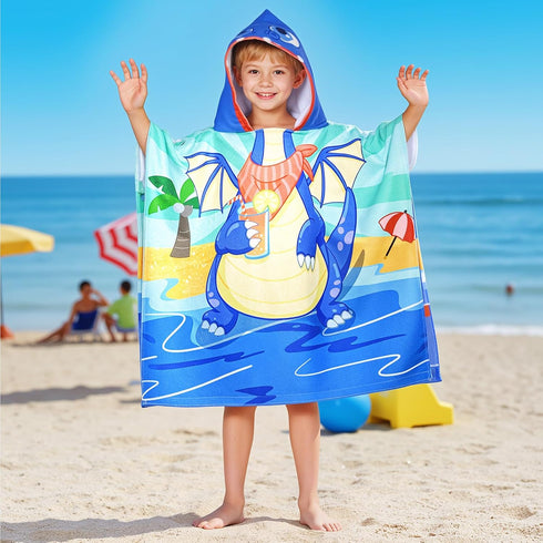Ythuil Backpack, 30"x 25" 3-10 Dragon Hooded Towels for Kids, with Kids Beach Towel for Years, Dragon Gifts for Boys
