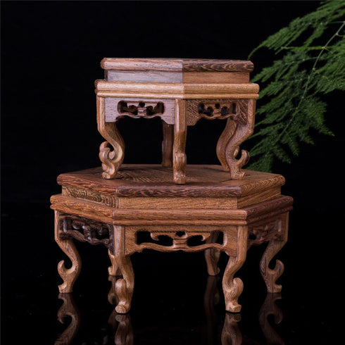 6.5" THY COLLECTIBLES Beautiful Hand Craft Hexagon Rosewood Oriental Fishbowl Vase Stand