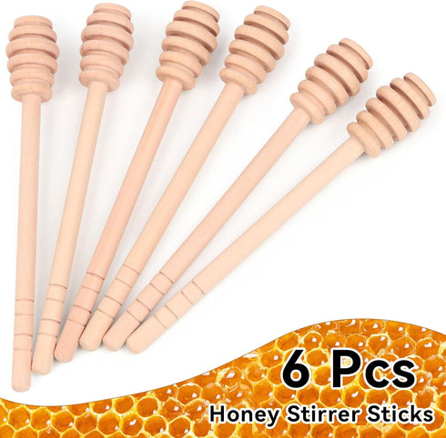 AUGHOA 6 6 Inch Pcs Wooden Honey Spoon Mixing Stirrer, Honey Dipper Sticks, Honey Comb Sticks for Bridal Shower Baby