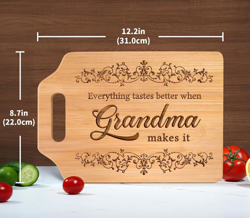 Grandma gifts, Gifts for Grandma - Engraved Bamboo Cutting Board 12.3"L x 8.7"W x 0.4"Th - Grandma Birthday Gifts, Grandma gifts from Grandkids by AceThrills
