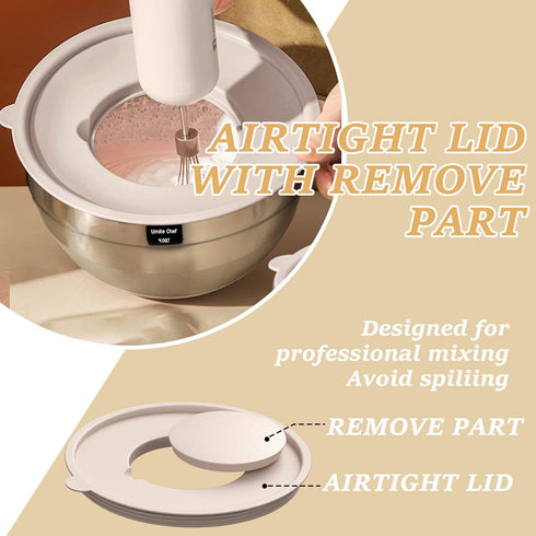 Mixing Bowls Set with Airtight Lids, 26PCS Stainless Steel Khaki Bowls with Grater Attachments, Non-Slip Bottoms
