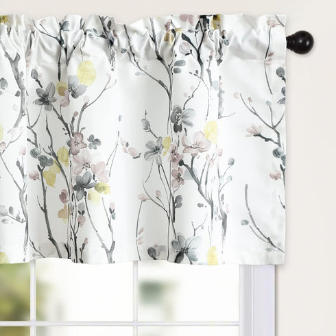 Leeva Floral Printed Valance Curtains, 52 x 18 Inches Light Filtering Drapery for Bedroom, Living Room