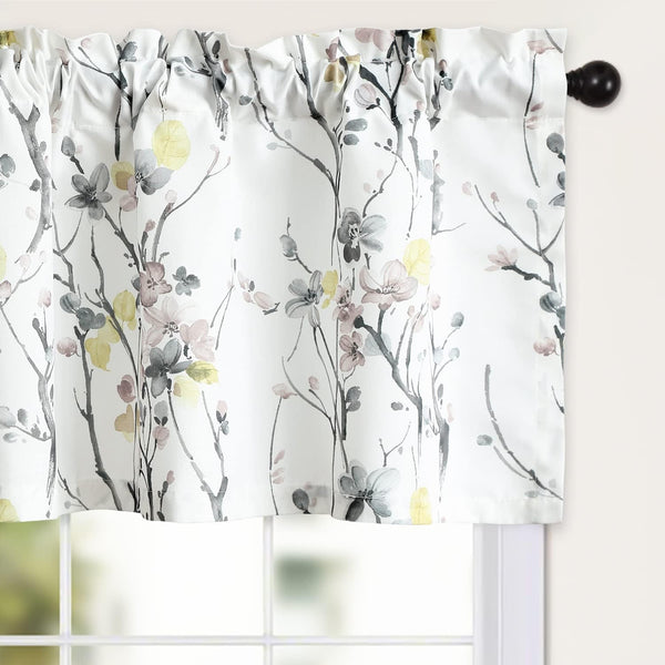 Leeva Floral Printed Valance Curtains, 52 x 18 Inches Light Filtering Drapery for Bedroom, Living Room