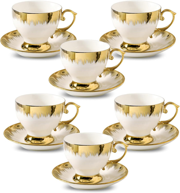 LETAOTAO Tea Cups and Saucers Set of 6, 7 oz Ceramic Turkish