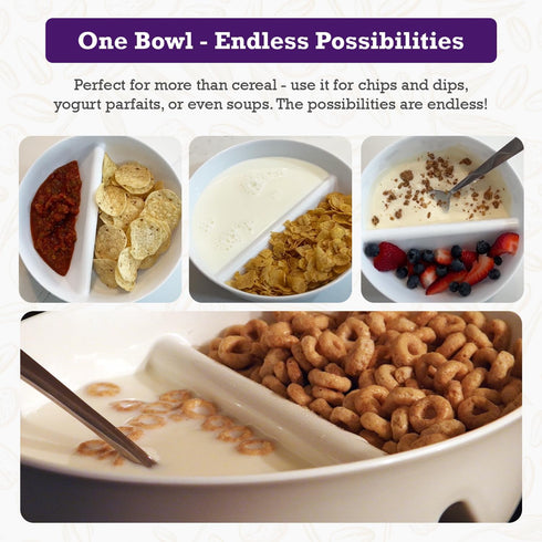 Just Crunch Anti-Soggy Cereal Bowl, 2 Pack - Keeps Cereal Fresh & Crunchy, BPA Free, Microwave Safe, White