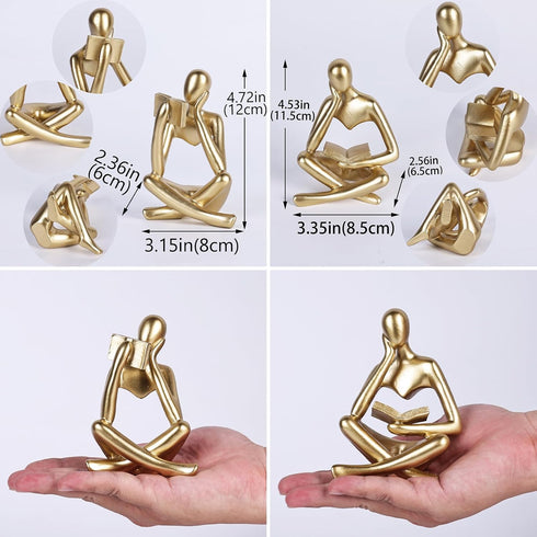 Gold Reading Women Statue, Thinker Sculptures, Abstract Art Ornament, Modern Aesthetic Figurine Decoration, Suitable