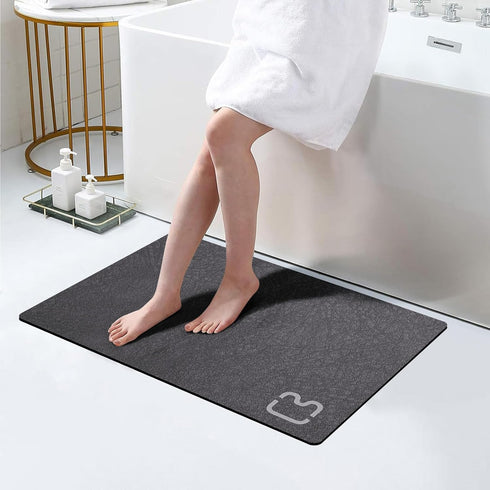 Diatomaceous Earth Bath Mat Rugs, Quick Dry Non Slip Rubber Bottom Bathroom Mat, 17"x32", Dark Grey, Washable