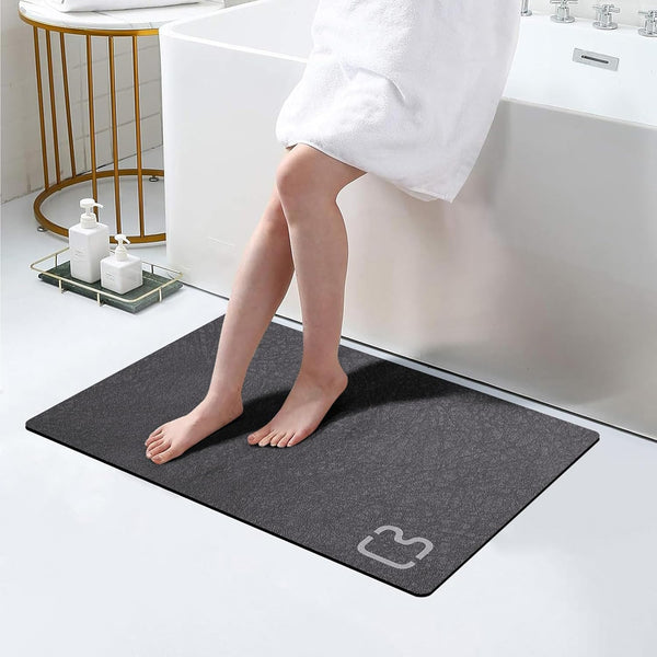 Diatomaceous Earth Bath Mat Rugs, Quick Dry Non Slip Rubber Bottom Bathroom Mat, 17"x32", Dark Grey, Washable