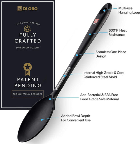 DI ORO Cooking Spoon, Solid Silicone, High Heat Nonstick Kitchen Spoon for Cooking & Baking, Dishwasher Safe