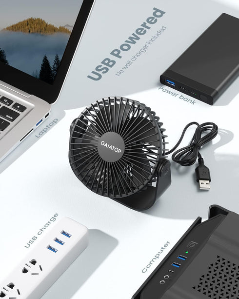 Gaiatop USB Desk Fan, 3 Speeds with Strong Airflow, 5.5 Inch Quiet Portable Table Fan for Home Office Travel