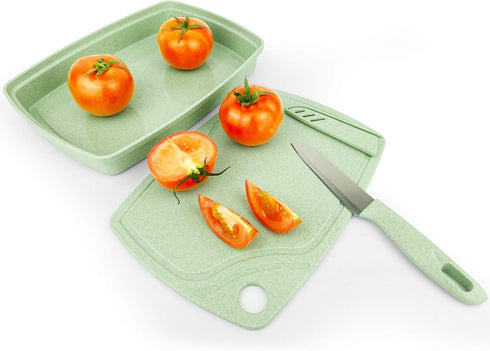 CARTINTS 5 In1 Camping Cutting Board Set, Plastic with Bottle Opener, Peeler, Knife, Serving Tray, Dishwasher Safe