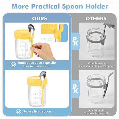 6 Pack 16 Oz DRKIO Overnight Oats Containers with Lids and Spoons Glass Mason Jars for Overnight Oats Leak Proof