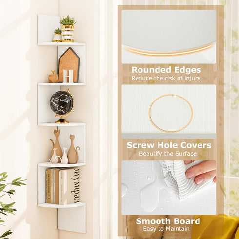 5-Tier (1, Tangkula Corner Shelf Wall Mount, Farmhouse Floating Corner Bookshelf, Industrial Modern Display Shelf