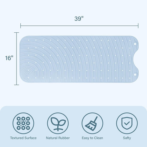 39x16 Inch, Extra Long Rubber Bathtub Mat, Non-Slip Shower Tub Mat, Bath Tub Floor Mat with Suction Cups and Drainage