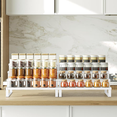 Set 2, Countertop SR04L2WW YATINEY Spice Rack, Wooden Display Riser Stand, of Perfume Organizer, Vanity Display Stand