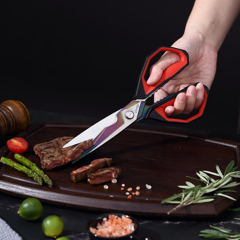 LIVINGO Sharp Kitchen Scissors for Food - Titanium Coated Forged Stainless Steel Heavy Duty Shears All Purpose for Cooking Utility Cutting Poultry Turkey Bone, Meat, Dishwasher Safe, 9 Inches by LIVINGO