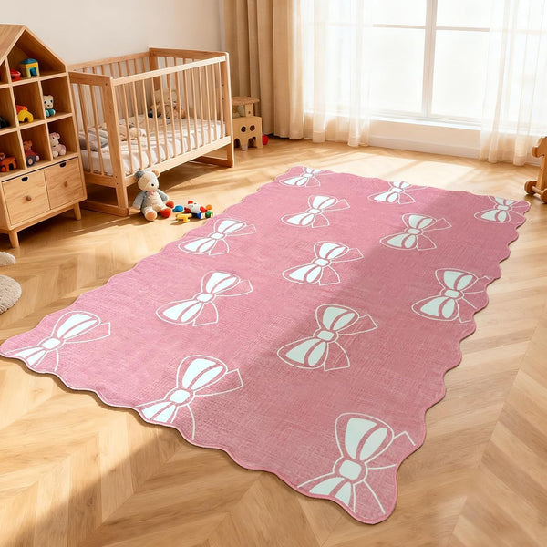 Pink Bow Area Rug,4x6 Solid Color Aesthetic Carpets for Living Room Nursery