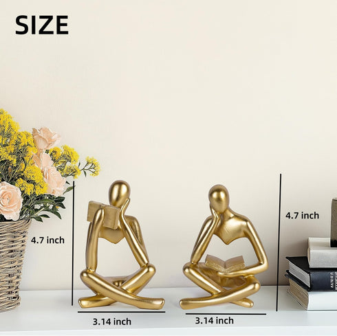 Set 2, Prettidecor Thinker Statue of Abstract Art Reading Sculpture Figurine, Modern Aesthetic Home Decoration