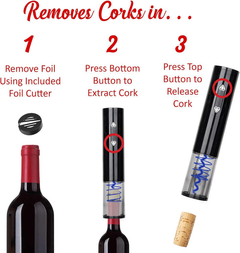 BRENTWOOD WA-2004BK Portable Wine Opener with Foil Cutter, Fits Most Bottles, Black