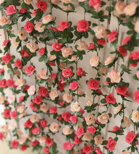 PARTY JOY 5pcs 41Ft Flower Garland Fake Rose Vine Artificial Flowers Hanging Baskets Wedding Arch Decor (Pink)