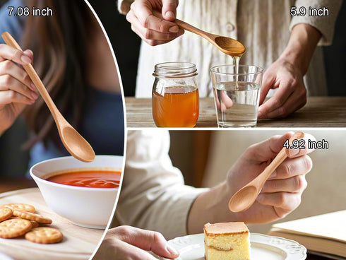 UANJBYO 6 Set 3 (4.9", 5.9", 7.1") Piece Small Wooden Spoons - Premium Beech Wood Spoons in Sizes for Honey, Tea