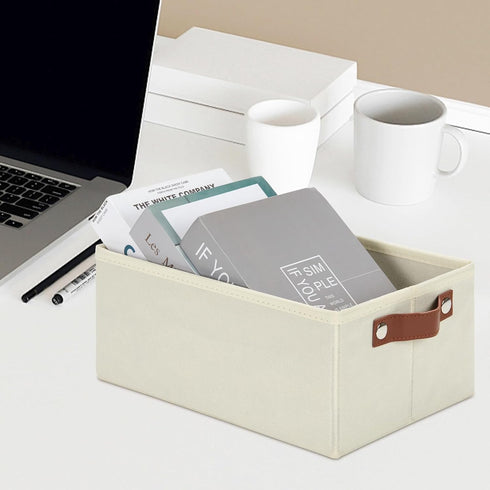 DULLEMELO Storage Bin, Fabric Storage Basket with PU Handles, Collapsible Organizer Bins for Toy Storage