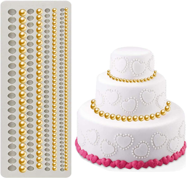 Pearl Fondant Molds - 4 Size Round Pearl Chain Silicone Mold for Cupcake Toppers, Fondant Candy Decoration
