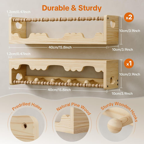 Wall,3 Pack Nursery Shelves for Pine Wood Nursery Floating Book Shelves,Scalloped Floating Shelves for Living Room