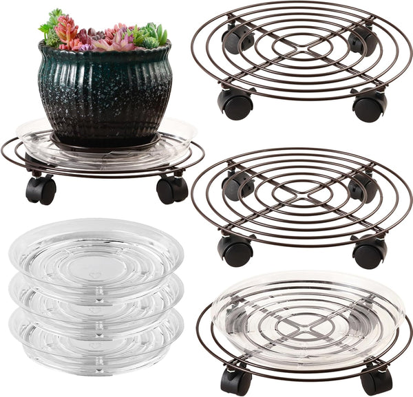 3 Packs Large Metal Plant Caddy with Wheels 13" Heavy-duty Wrought Iron